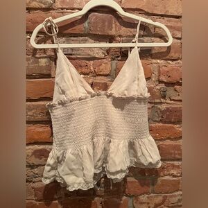 Zara Cream Smocked Ruffle Top